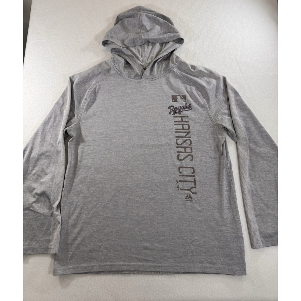 Majestic Authentic Kansas City Royals Athletic Hoodie Medium Gray Breathable